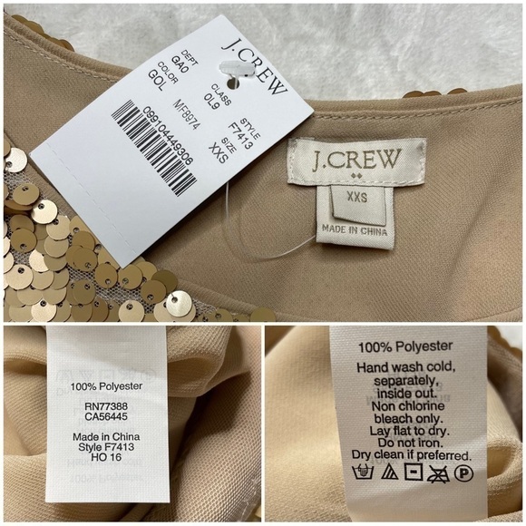 J. Crew Factory Matte Gold Full Sequin Short Sleeve T-Shirt Top Blouse NWT XXS - Picture 10 of 11